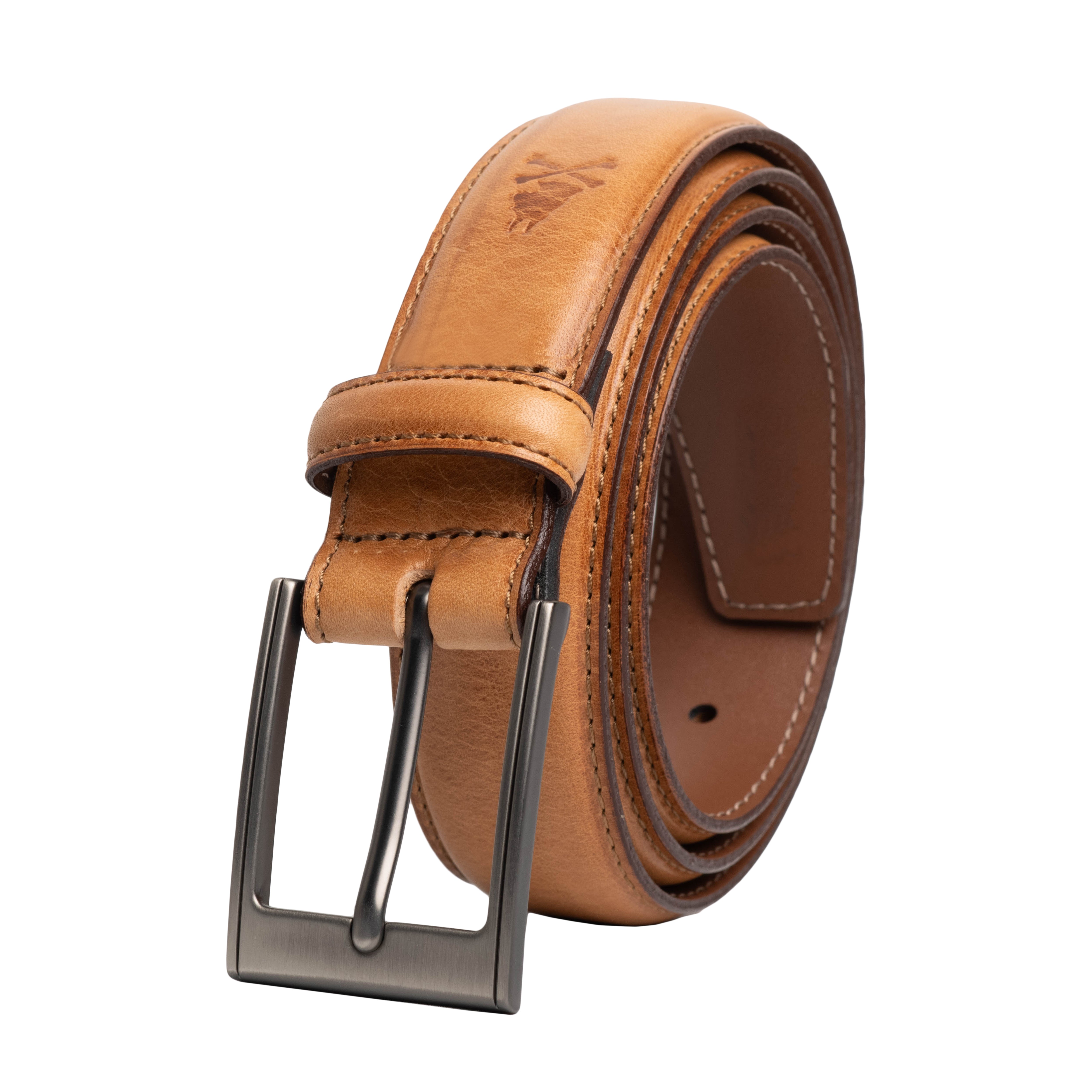 Textured Italian Leather Belt wtih Edge Stitching