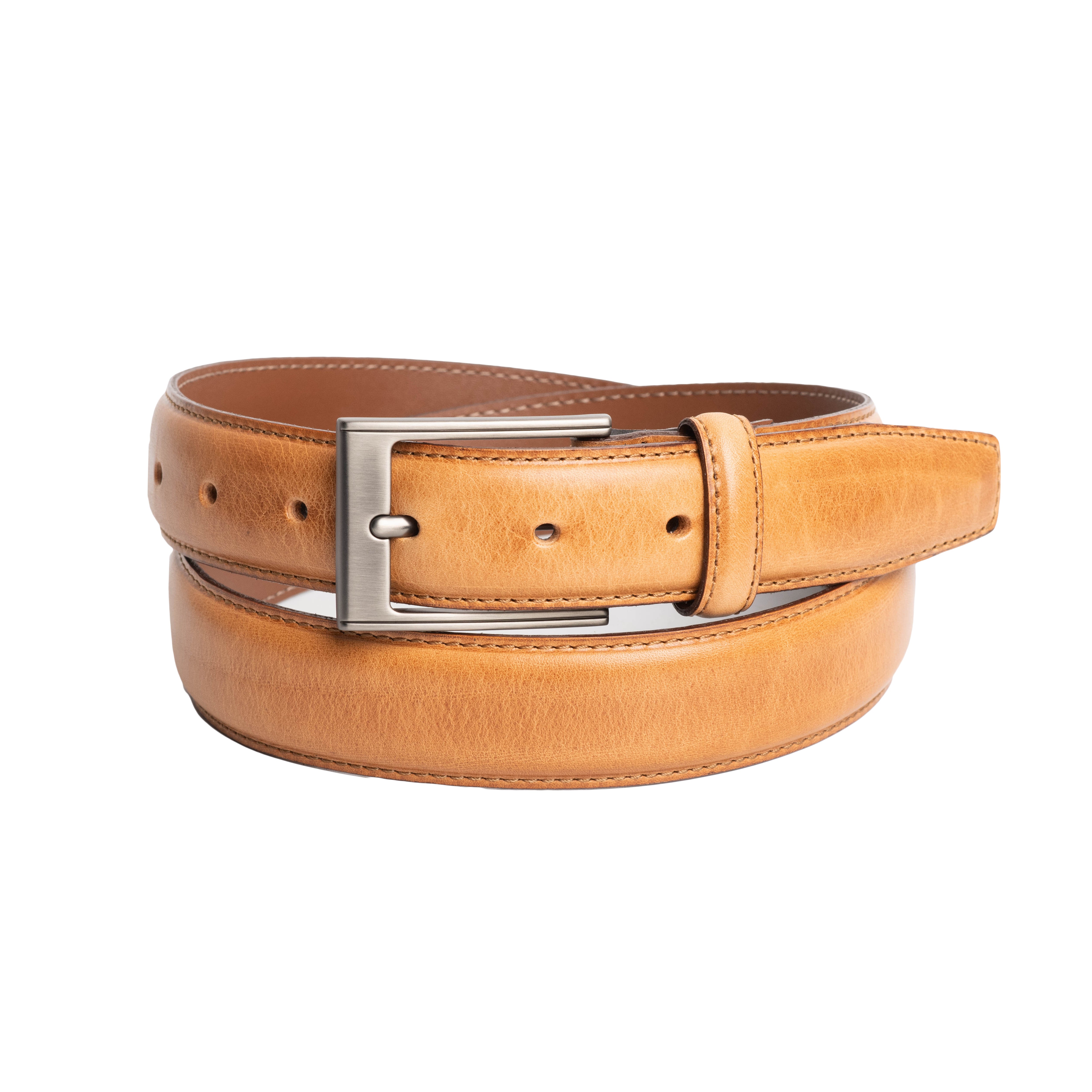 Textured Italian Leather Belt wtih Edge Stitching