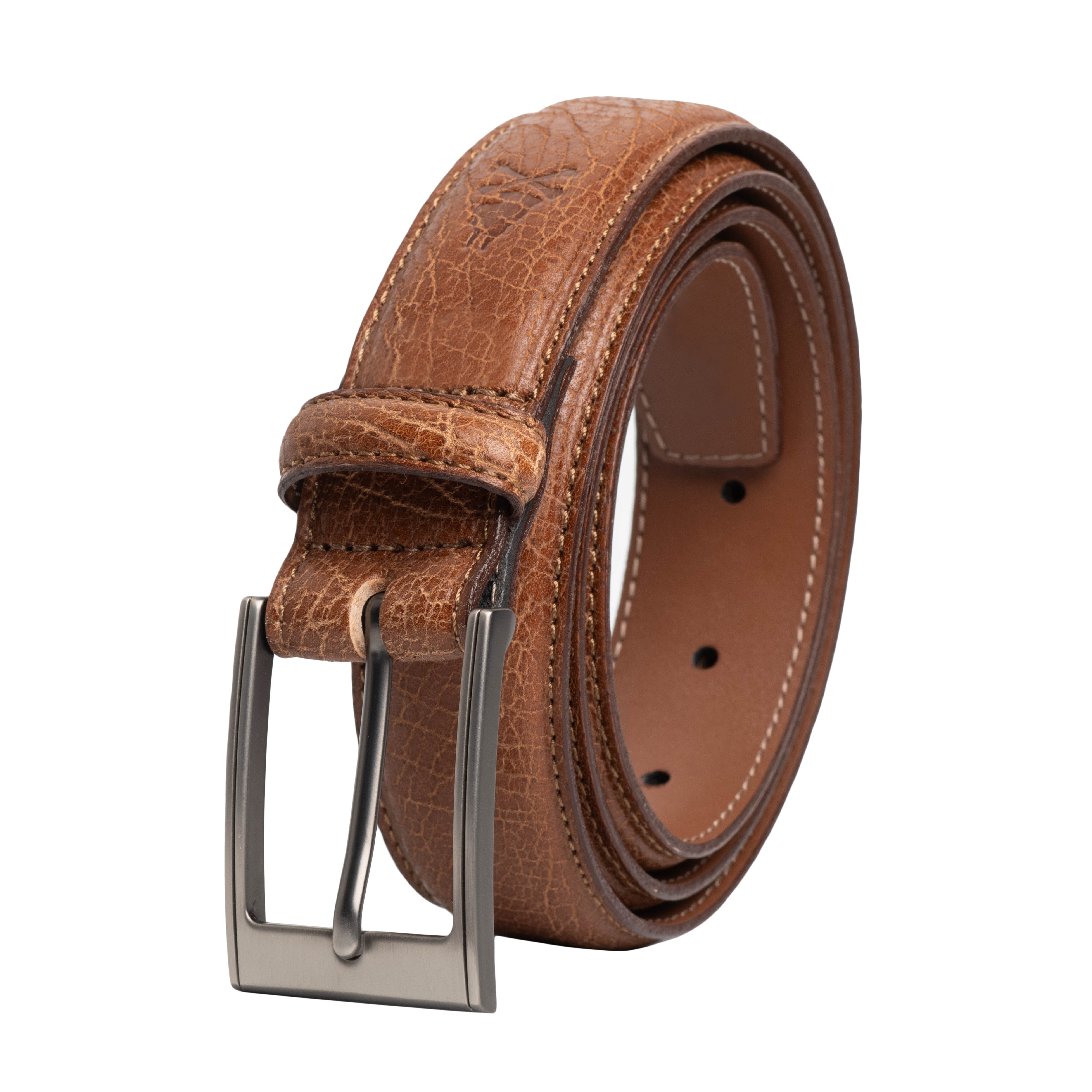 Textured Italian Leather Belt wtih Edge Stitching