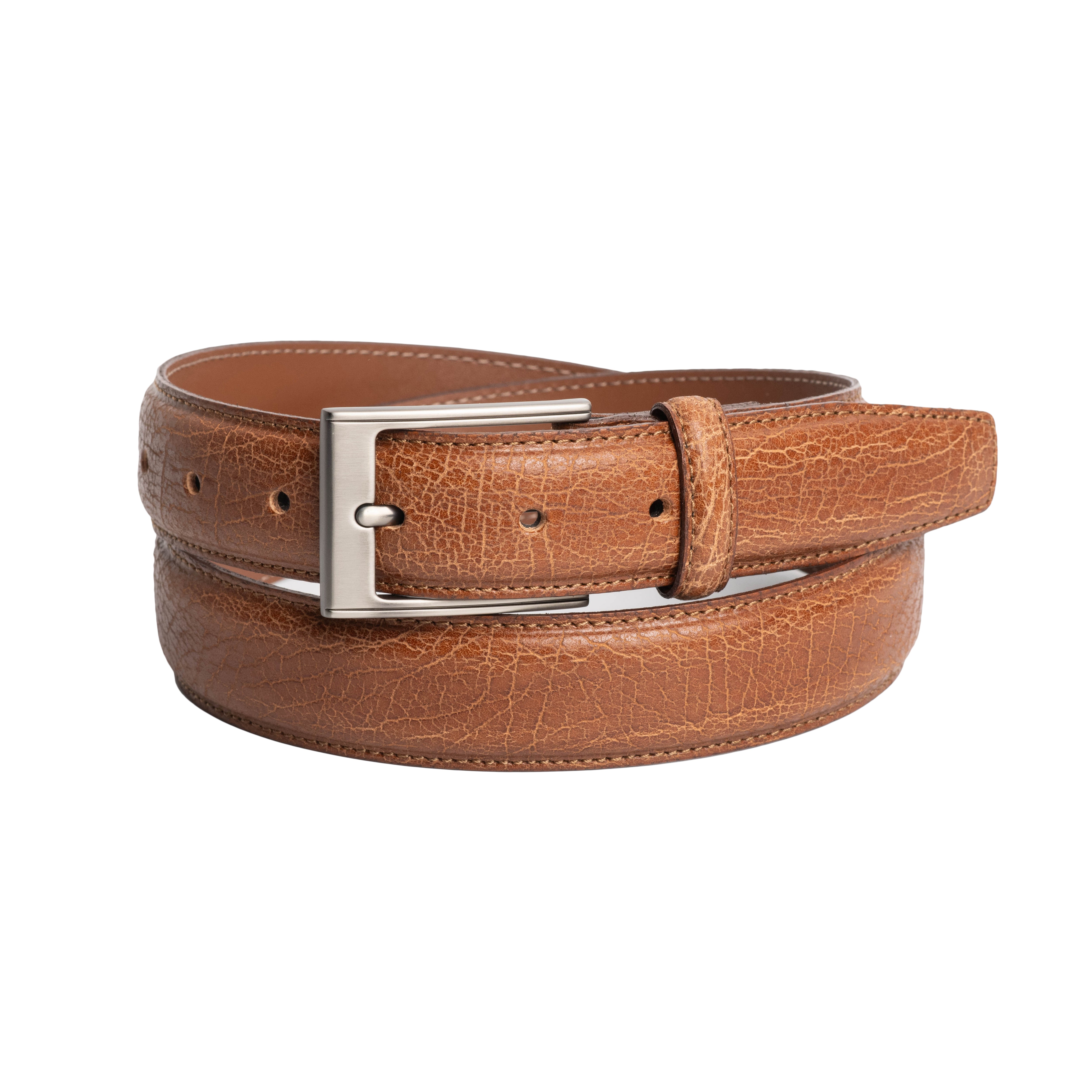 Textured Italian Leather Belt wtih Edge Stitching