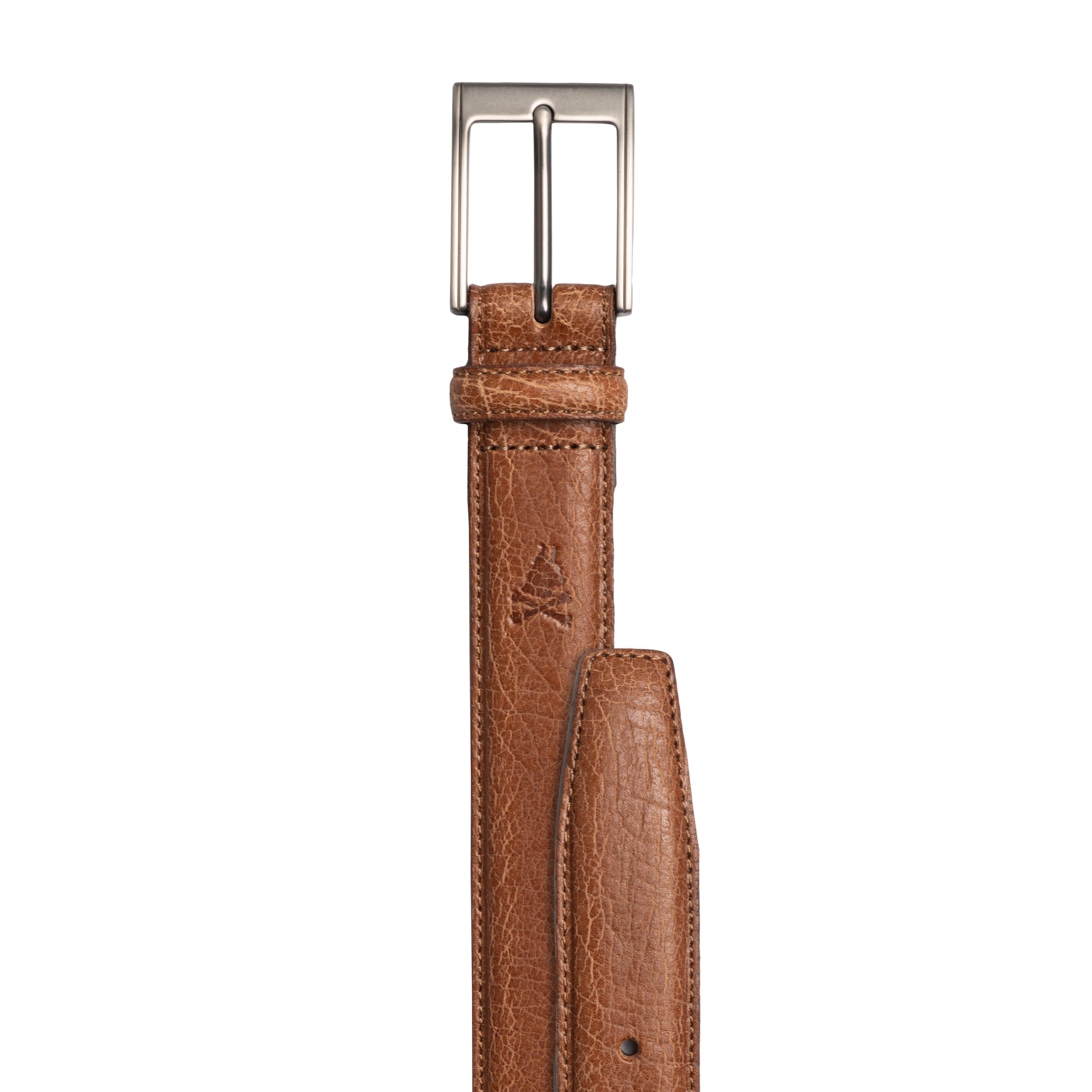 Textured Italian Leather Belt with Edge Stitching