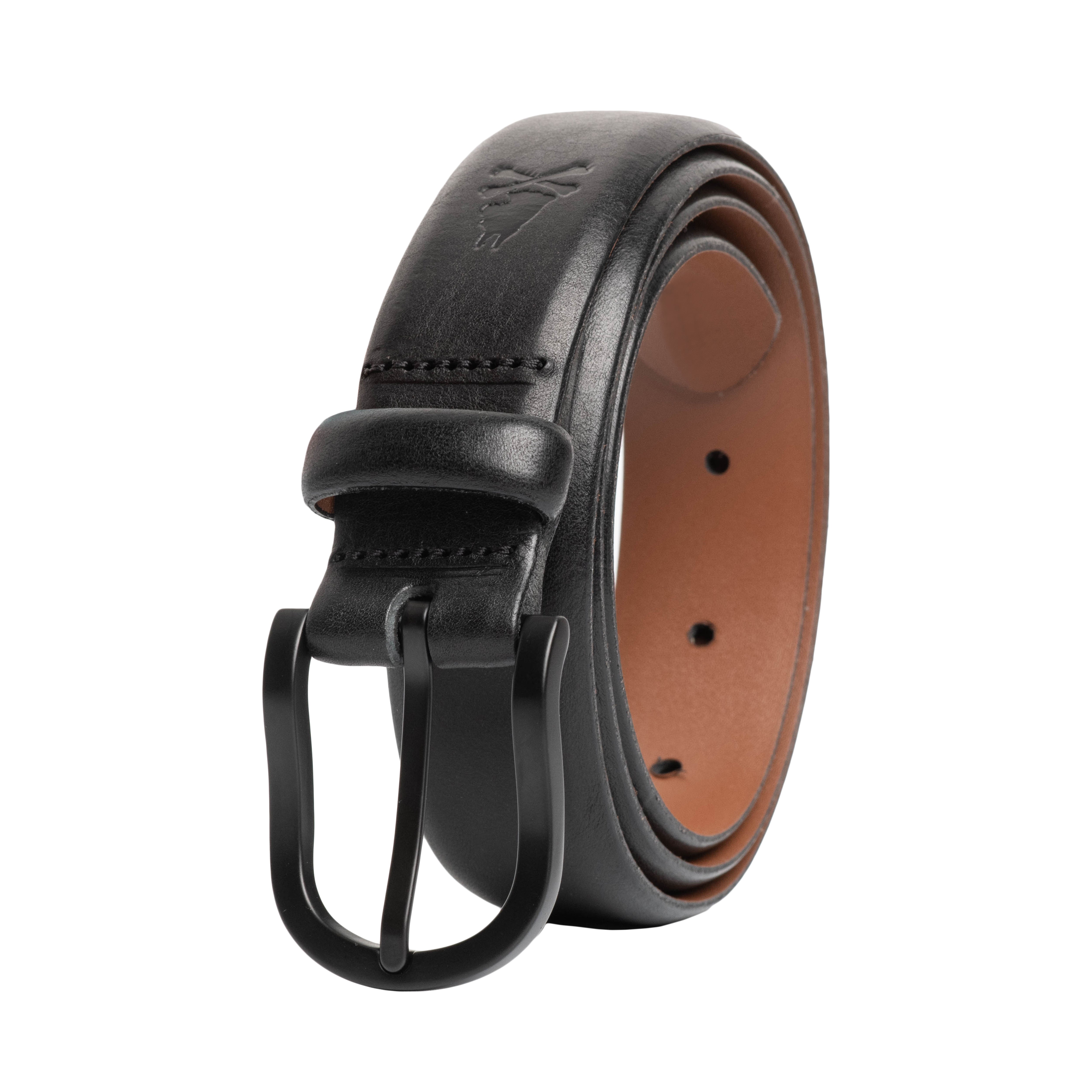 Smooth Finish Italian Leather Belt with Black Horseshoe Buckle