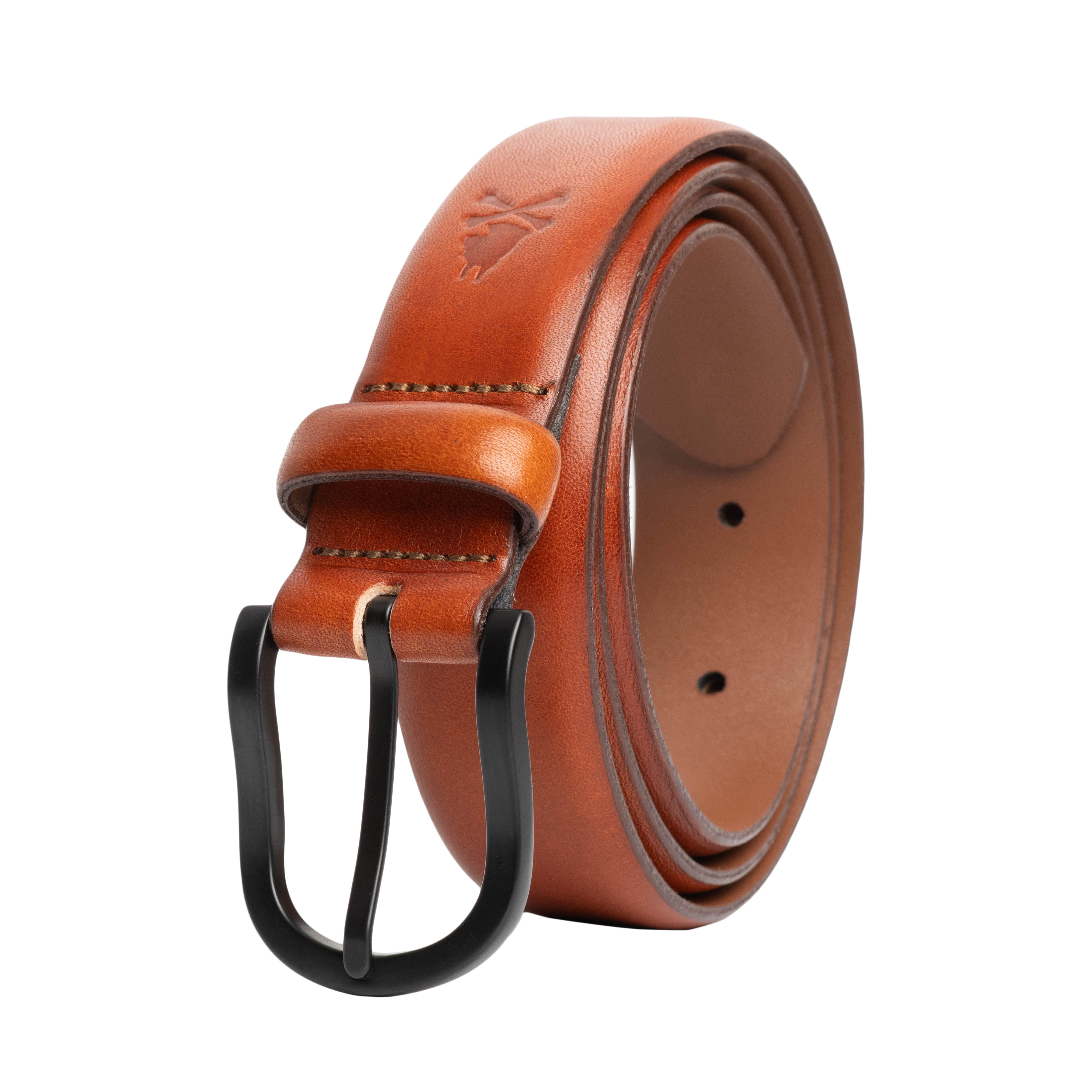 Smooth Finish Italian Leather Belt with Black Horseshoe Buckle