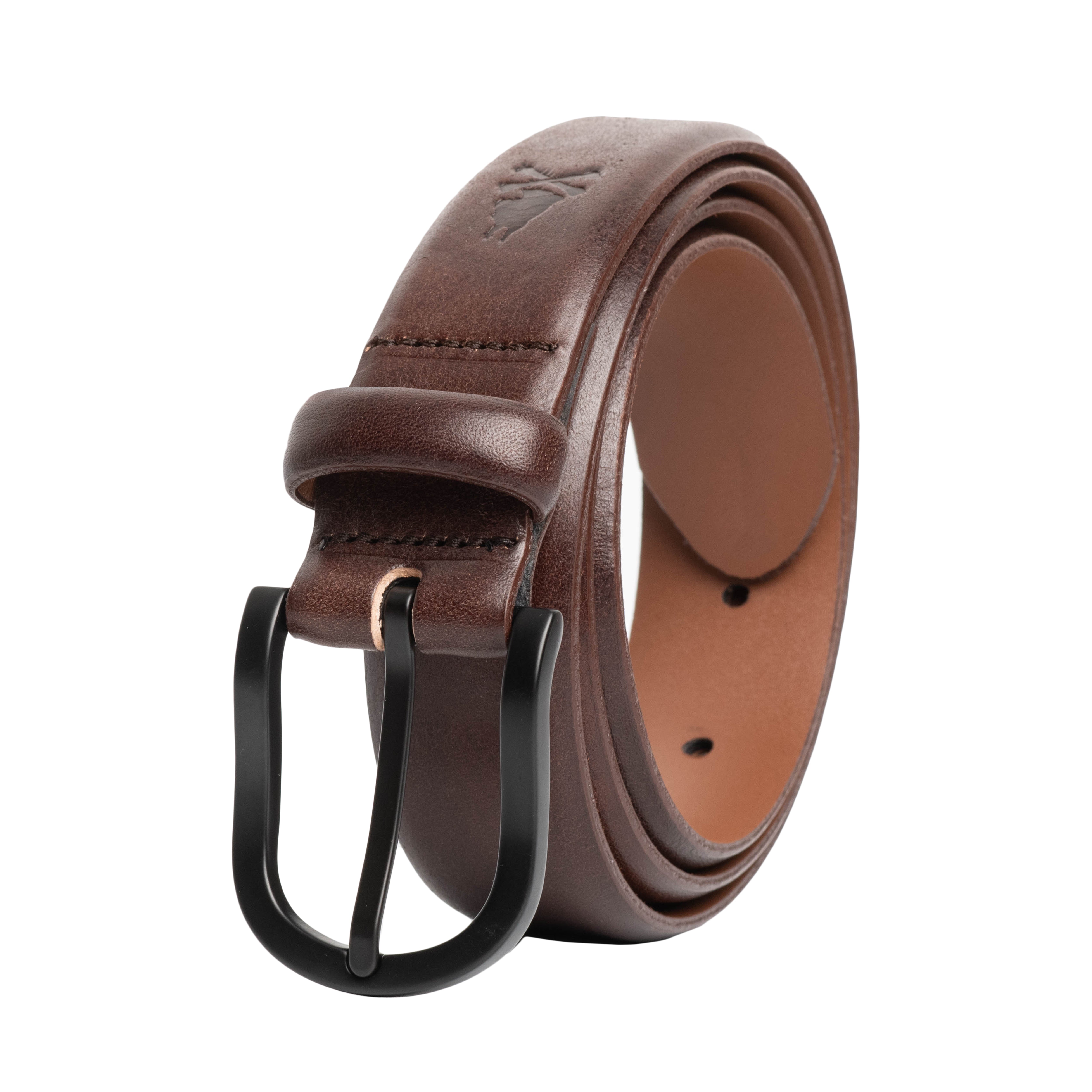 Smooth Finish Italian Leather Belt with Black Horseshoe Buckle